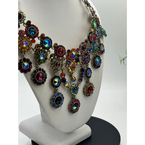 NATASHA COUTURE Multicolor Crystal Designer Layered Bib Statement Necklace - Picture 8 of 10